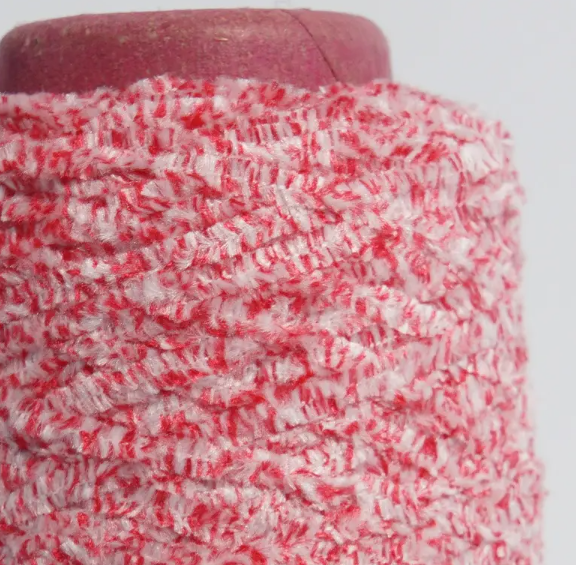 Two Mix Color Chenille Yarn Chunky Dyed 50% Polyester 50% Cotton Blended White Dot