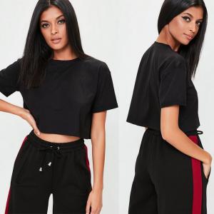 Buy cheap Petite Clothing Black Roll Sleeve T Shirt Women product
