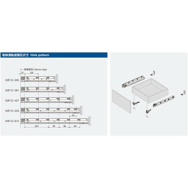 3- Fold Soft Closing Full Extension Concealed Undermount Drawer Slides with Locking Device