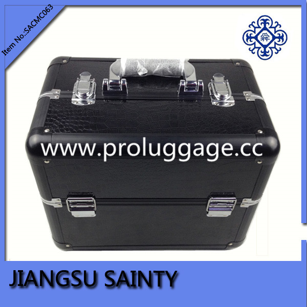 All black crocodile pvc professional makeup case