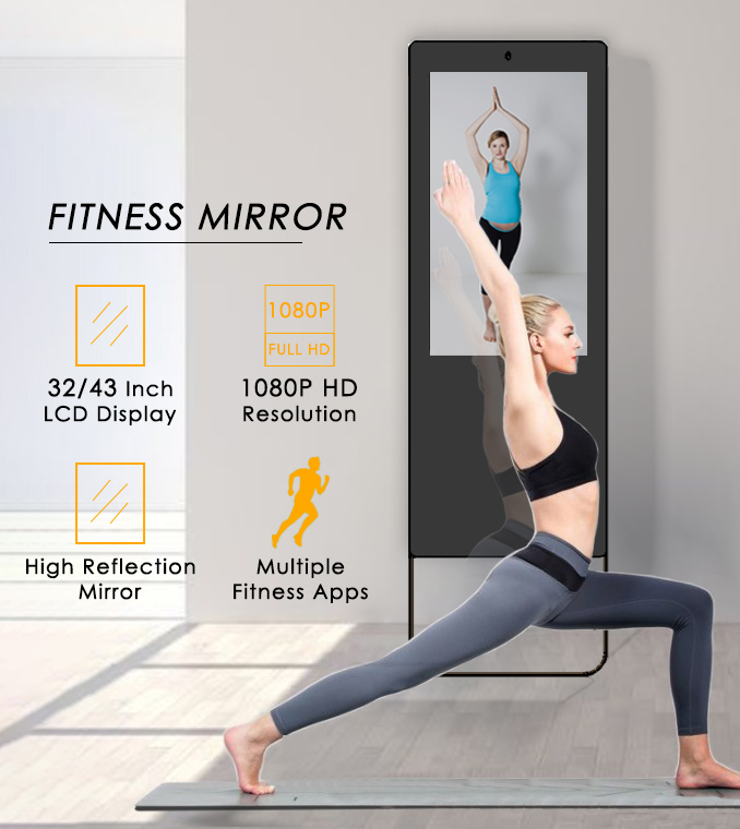 32 Inch 4K Intelligent AI Fitness Exercise Magic Mirror Touchscreen Android OS Voice Control Glass Wi-Fi Wall-mounted Indoor
