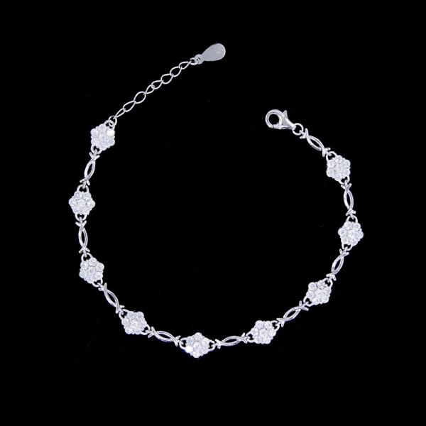 Plated Rhodium 925 Cubic Zirconia Heart Bracelet Sterling Silver Charm For Lady