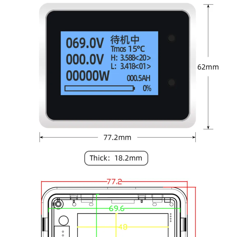 3.8" LCD Black Touch BMS Screen 4S-32S 24V-150V Li-Ion Bms Accessories