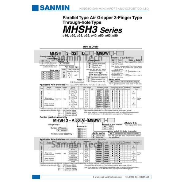 MHSH3 Series Parallel Type Air Cylinder Gripper 3 Finger Type Through - Hole Type