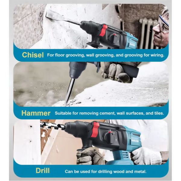 18V 1400W Lithium Battery Hammer Screwdriver DIY Rechargeable Hammer Drill