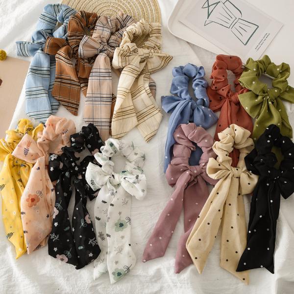 Korean knot bow large colon scrunchie women's ponytail hair streamer Chiffon fabric scrunchie headpiece