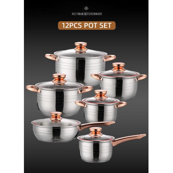New Product 12 PCS 201 Stainless Steel Pan And Pot Nonstick Cookware Sets With Stainless Steel Handle