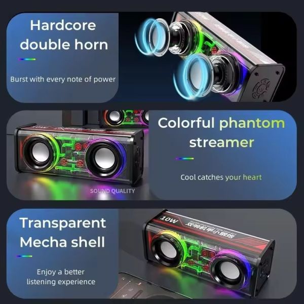 Outdoor Mini Wireless Speaker RGB Transparent Mecha Dual Speaker With Small Cannon Bass Diaphragm
