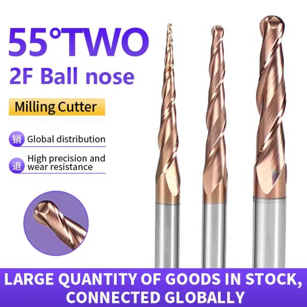 Solide Carbide Shank Spiral Down Cut 2F Tapper Ball Nose Router Bit Wood Milling Cutter Tools Spherical End Conical Cutter