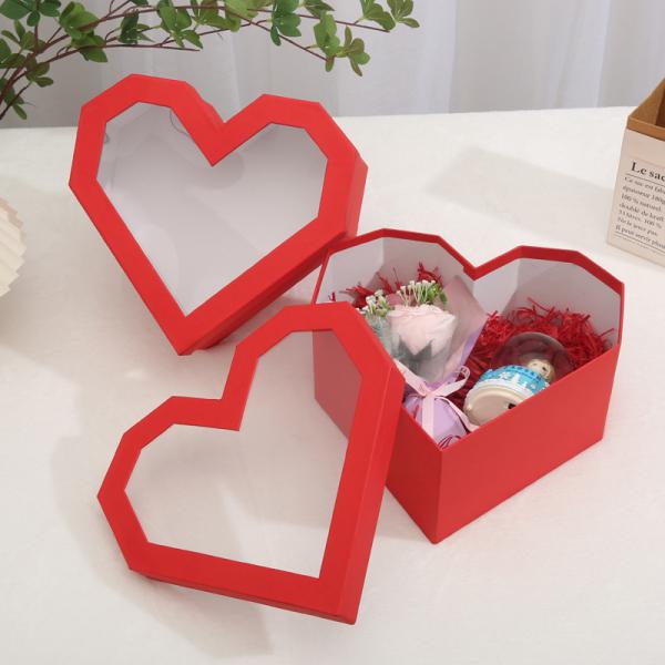 Custom Heart-Shaped Flower Gift Box With Transparent Window Direct with Heart-Shaped