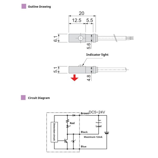 IP67 Reinforced Resin Cylinder Magnetic Sensor Magnetic Switch with Red Indicator for Automation Equipment ZPSC006
