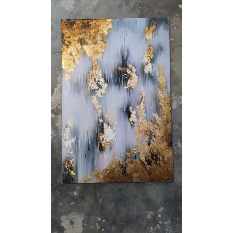 Customized Size Accepted Gold Abstract Foil Hand Painted Abstract Oil Painting on Canvas for Home Decor Wall Art