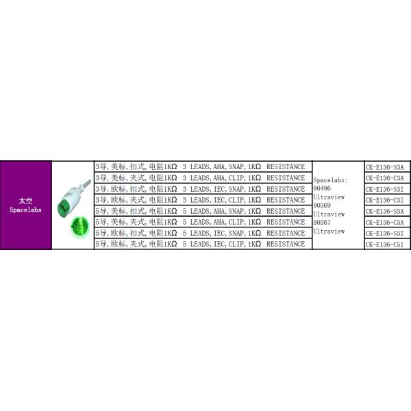 Spacelabs ECG Patient Cable 17 Pin One Piece 5 Leads Grabber IEC