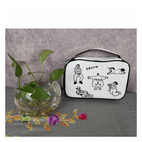 Elegant White Floral Pattern Large Capacity Washable Travel Cosmetic Bag with Zipper