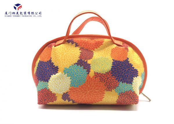 Quality Fashion Lady Handbag Fabric Makeup Bag Orange Leather Handle Size 21X14X16cm for sale