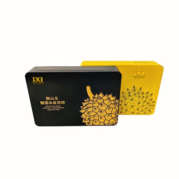 Rectangular Ice-Skin Durian Mooncake Tin Smooth Tin Box Embossing Debossed Swirl Design Exquisite Relief Design Tinplate Package