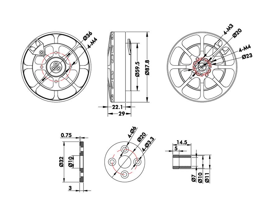 Antigravity MN8014 KV100 180 T-Motor Multi-Rotor Fixed Wing Efficient Brushless Motors And Lightweight Design.