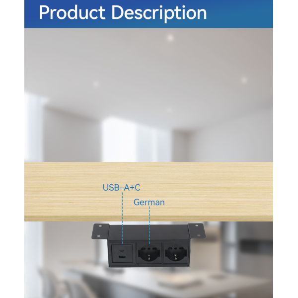 Commercial Under Desk Power Strip Outlet 20W USBA USBC 250V
