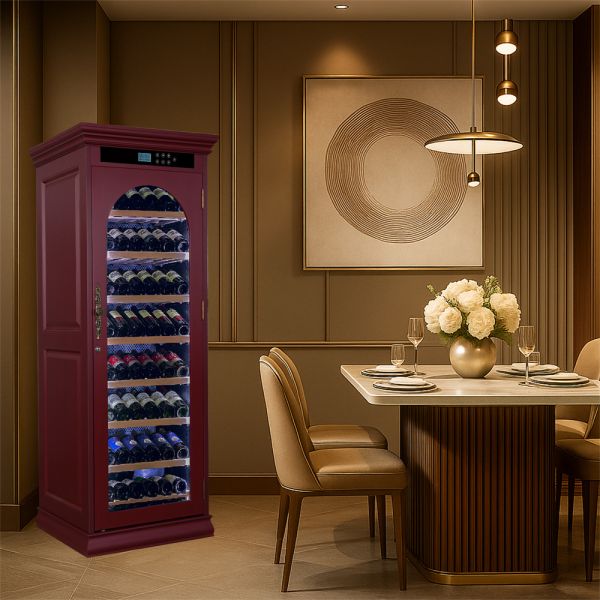 Luxury Burgundy Solid Wood Wine Cooler Cabinet with Digital Control Panel and Touch Control