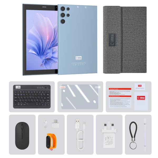 C idea 8 inch Wifi Tablet with 8+512GB Storage Quad Core Processor 800x1280 IPS Touchscreen blue CM824