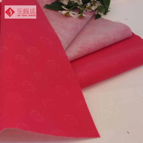 Red Embossed Velvet Fabric , Polyester Nonwoven Flocking Fabric