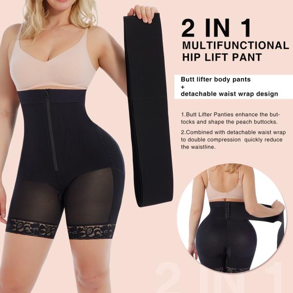 Firm Control Waist Trainer with Knitted Butt Lifter Waist Wrap Band and Latex Bandage