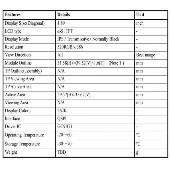 1.89-inch TFT LCD Display 320x386 Resolution Fully Laminated Touch Screen Directly Supplied By QSPI Liquid Crystal Screen