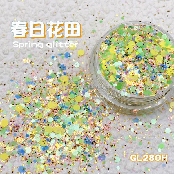 Spring Rainbow Christmas Glitter Mix Powder Hexagonal Body Holiday Decoration