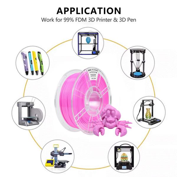 Diameter 1.75mm 3D Printer Rose Pink PETG Filament for Packing Box Size 200*200*64mm