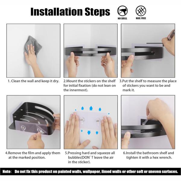 Black Wall Mounted Rustproof Corner Bathroom Shelf Corner Shower Caddy Basket Storage Bathshelf Organizer