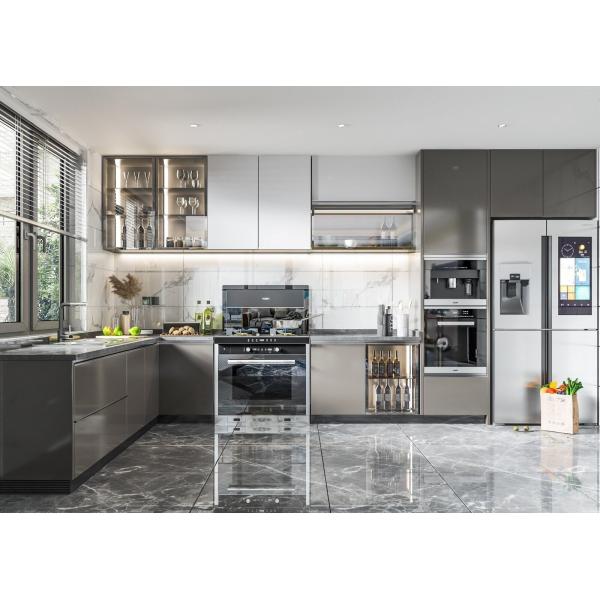 Minimalist Flat-Panel Melamine Board Kitchen Cabinet Set, Base & Wall Cabinets