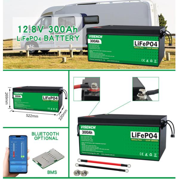 Visench Rechargeable Lithium Ion Batteries 12V 300Ah LiFePO4 Battery Pack