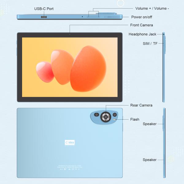 C Idea Android 14 Touch Screen 800*1280 IPS Incell 10.1 Inch Tablets With Pen CM8200plus Blue