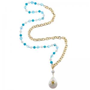 China Natural Shell Pendant Glass Crystal Beads Gold Chain Necklace Multicolor 8mm on sale