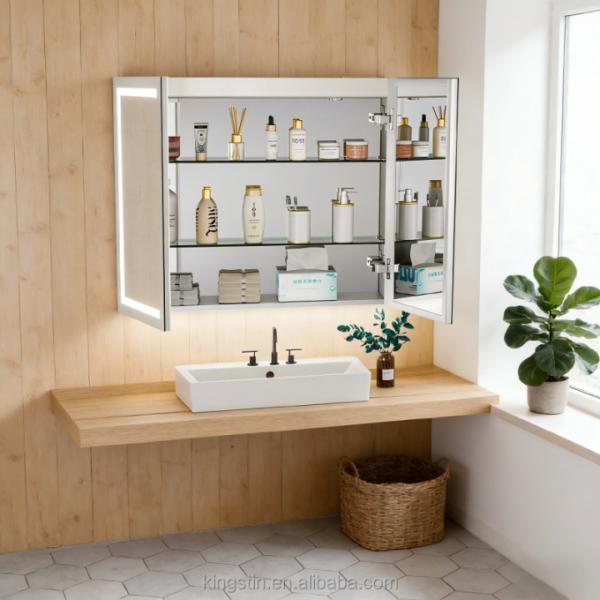 Kingstin Modern Rectangular LED Smart Bathroom Mirror With Wall Mount Illuminated Square Mirror and Light for Hotels