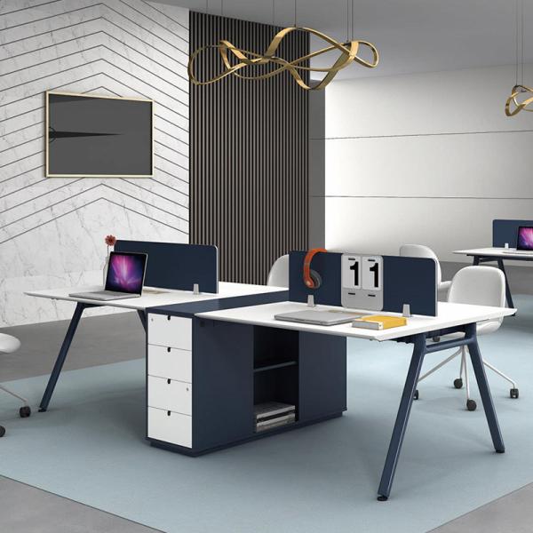 Workstation Desk Office Furniture Blue Wooden Workstation 4 Seat Office Computer Desk