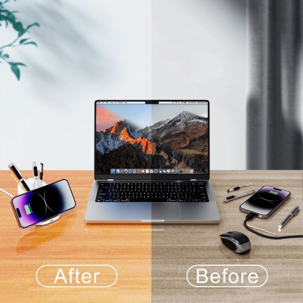 3 In 1 Multi Function Office Desk Organizer Gift Set 10W Wireless Charger Pencil Pen Holder Phone Stand