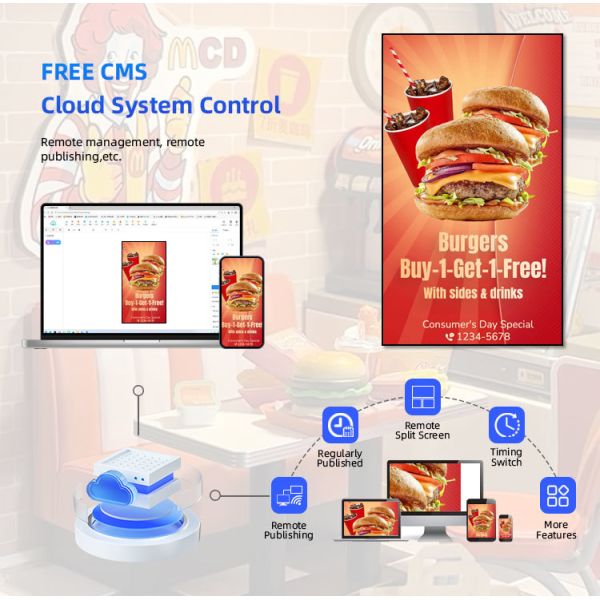 LCD Hanging Ceiling Signage Digital Ads Player for Fast Food Store