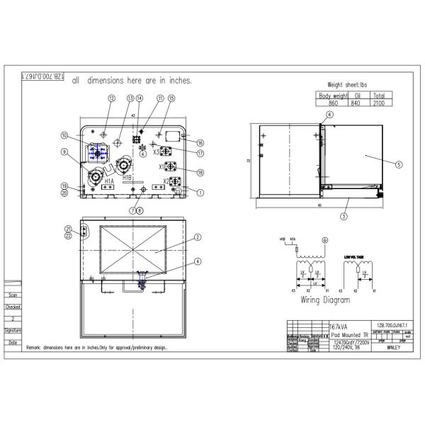 167Kva Oil Immersed Single Phase Pad Mounted Transformer 12.47Kv
