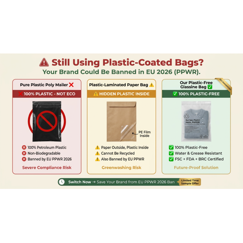 Circular Recyclable Glassine Bag Plastic Free Luxury Apparel Packaging Eco Friendly Clothing Pouch Garment for Certified Grease