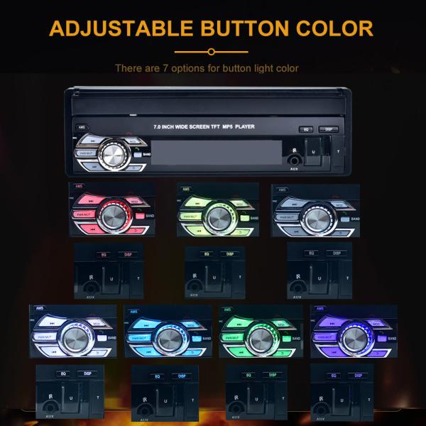 Universal Retractable Screen Radio 7 Color BackLight Single Din Retractable Screen