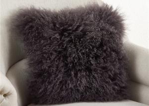 Dark Gray Fuzzy Throw Pillows , Soft Curly Hair Wool Decorative Bed Pillows 