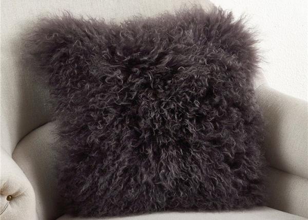 Quality Dark Gray Fuzzy Throw Pillows , Soft Curly Hair Wool Decorative Bed Pillows  for sale