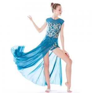 Buy cheap Rich Gold Dance Competition Wear Stretch Mesh Overlay Fairy Tale Sleeveless Maxi Long Dresses product