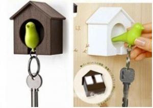 China Plastic Little Bird House Whistle Finder Key Chains  promotion gift on sale