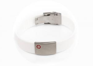 China Ruochu Silicone Medical ID Bracelets / QR Code Medical Alert Bracelet With Engraved Plate on sale