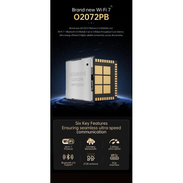 QOGRISYS Qcalcomm Chip QCC2072 Wireless Module Pcie WIFI7 Moudle 5.8Gbps WIFI Modules