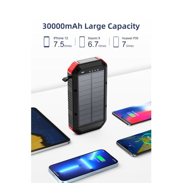 Solar Cordless Power Bank 30000mAh Portable Wireless Charging Type C