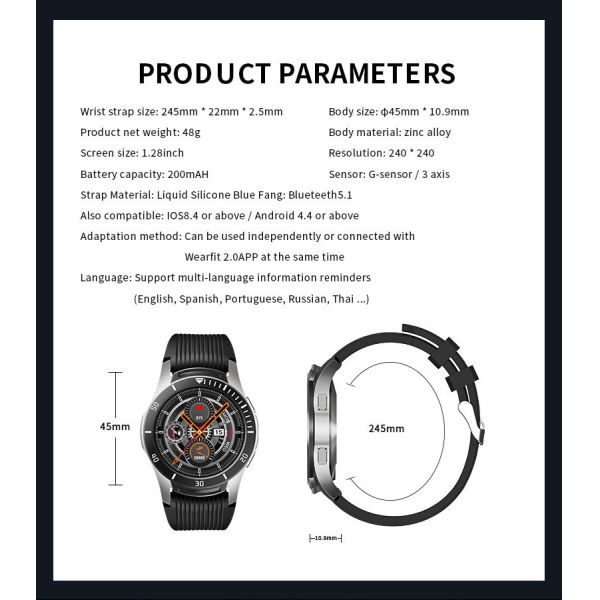 NFC Round Shape Smartwatch Android Sport type With 200mAh Battery