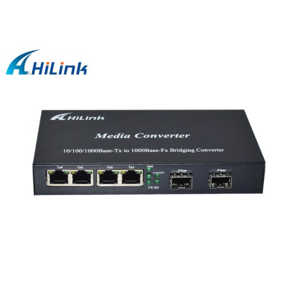 Gigabit Ethernet Media Converter 2x 10 / 100 / 1000Base RJ45 Ports 4x SFP Ports DC 5V 2A
